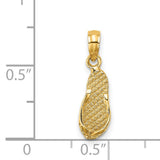 14k Yellow Gold Flip Flop Pendant with Textured Sandal Design, Beach Vacation Charm