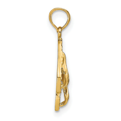 14k Yellow Gold Flip Flop Pendant with Textured Sandal Design, Nautical Beach Charm