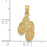 14k Yellow Gold Flip Flop Pendant with Textured Sandal Design, Nautical Beach Charm