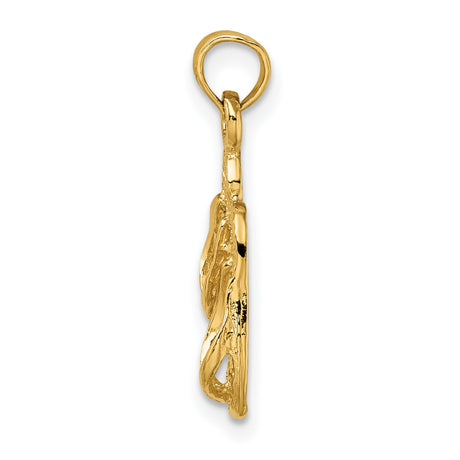 14k Yellow Gold Flip-Flop Pendant Charm, Detailed Sandal Design, Beach Vacation Theme