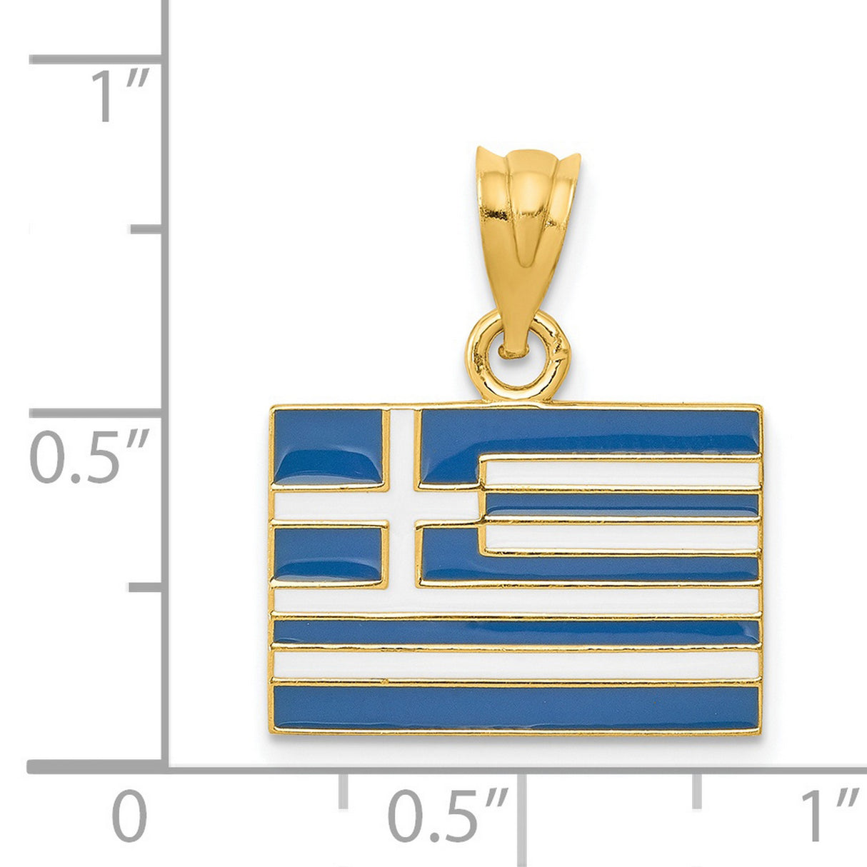 14k Yellow Gold Greek Flag Pendant with Blue and White Design, Hellenic Heritage Jewelry