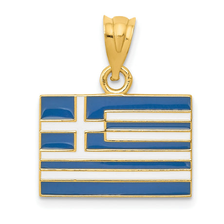 14k Yellow Gold Greek Flag Pendant with Blue and White Design, Hellenic Heritage Jewelry