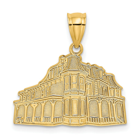 14k Yellow Gold Pendant, Victorian House Charm, Vintage Architectural Design Jewelry