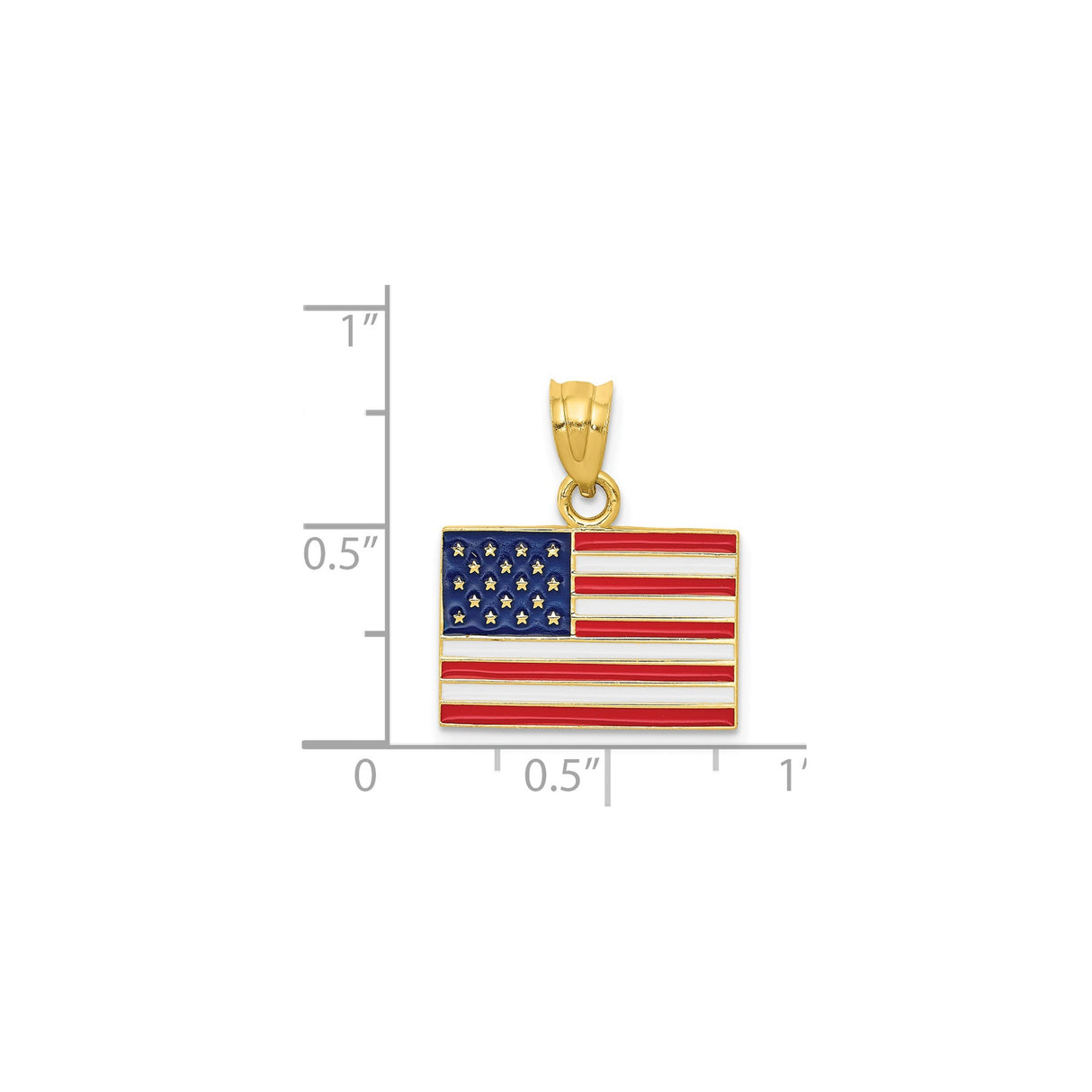 14k Yellow Gold American Flag Pendant with Red White Blue Enamel, Patriotic Charm