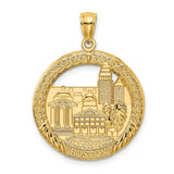 14k Yellow Gold Boston Skyline Pendant Charm with Detailed City Architecture Design