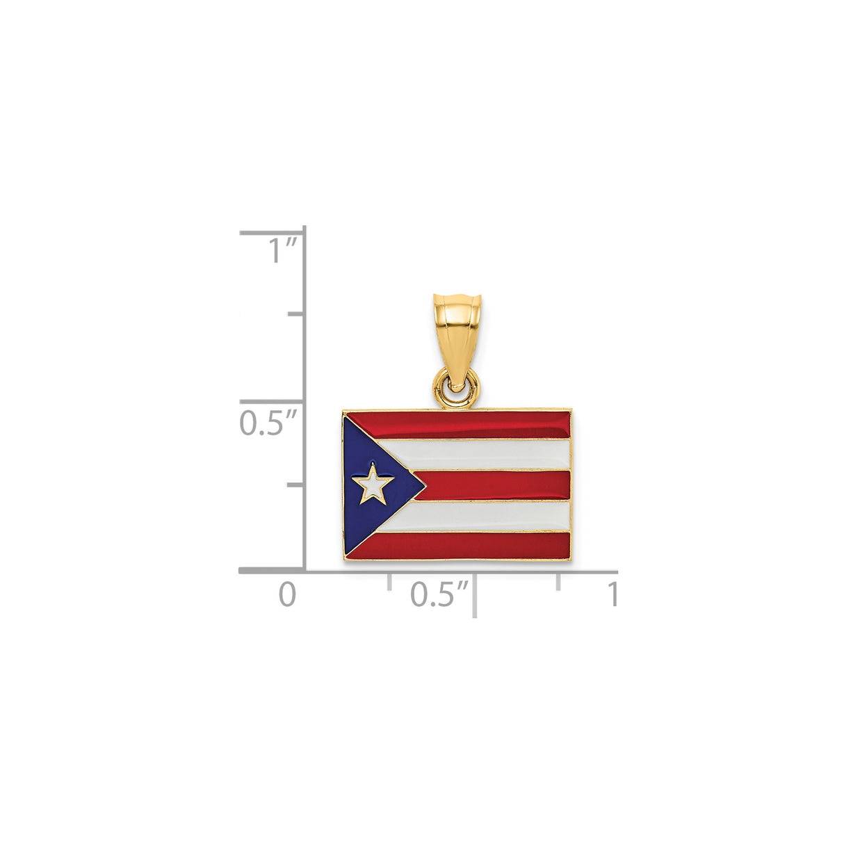 14k Yellow Gold Puerto Rico Flag Pendant with Red White Blue Enamel and White Star