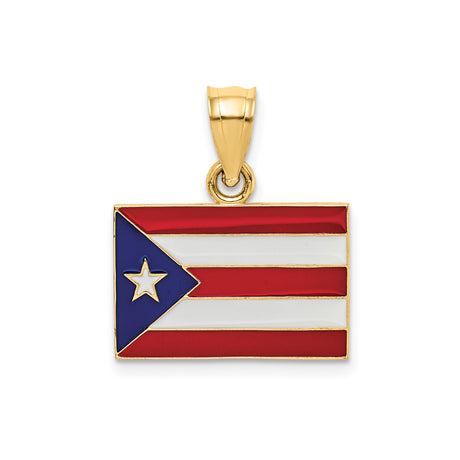 14k Yellow Gold Puerto Rico Flag Pendant with Red White Blue Enamel and White Star