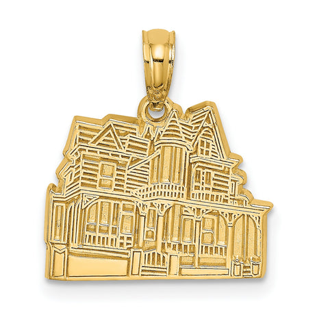 14k Yellow Gold Victorian House Pendant with Architectural Engraving, Vintage Home Charm