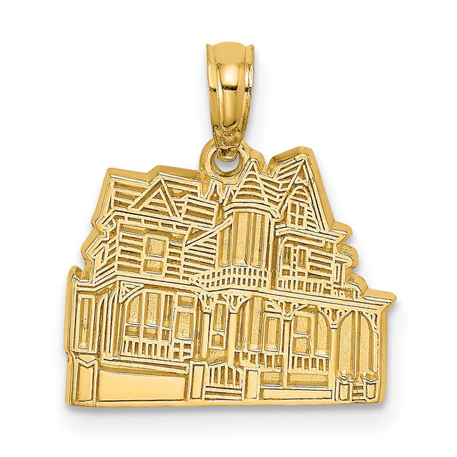 14k Yellow Gold Victorian House Pendant with Architectural Engraving, Vintage Home Charm