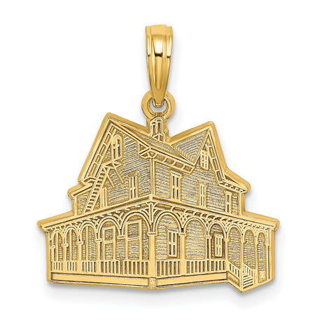 14k Yellow Gold Victorian House Pendant, Intricate Architectural Design Charm