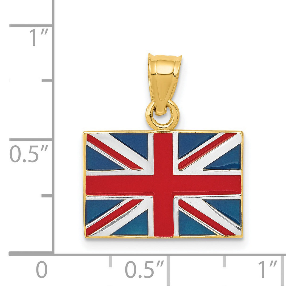 14k Yellow and Rhodium Gold Union Jack Flag Pendant, Red White Blue Enamel, British Pride Charm
