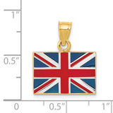 14k Yellow and Rhodium Gold Union Jack Flag Pendant, Red White Blue Enamel, British Pride Charm