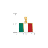 14k Yellow Gold Italy Flag Pendant, Green White Red Tricolor Italian Heritage Charm