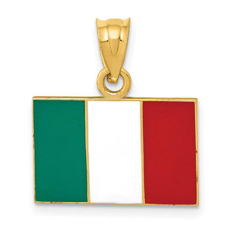 14k Yellow Gold Italy Flag Pendant, Green White Red Tricolor Italian Heritage Charm