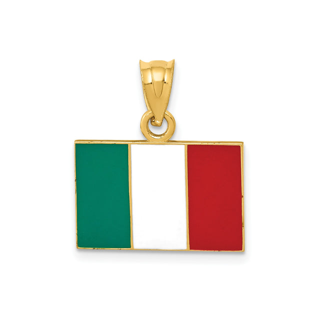 14k Yellow Gold Italy Flag Pendant, Green White Red Tricolor Italian Heritage Charm