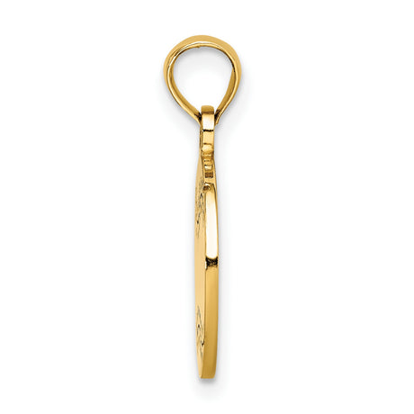 14k Yellow Gold Baseball Pendant, Round Disc with Stitching, Athletic Sports Charm