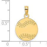 14k Yellow Gold Baseball Pendant, Round Disc with Stitching, Athletic Sports Charm