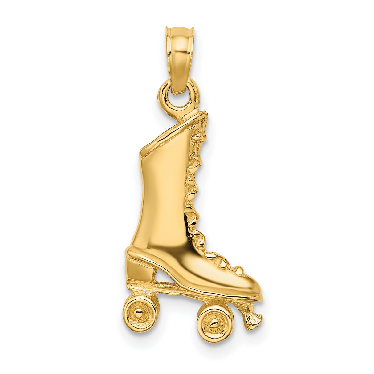 14k Yellow Gold Roller Skate Pendant with Lace Detail, 3D Retro Skater Style Charm