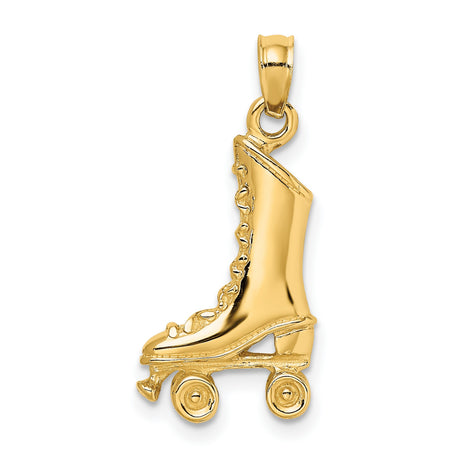 14k Yellow Gold Roller Skate Pendant with Lace Detail, 3D Retro Skater Style Charm