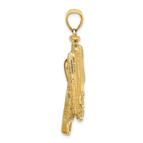 14k Yellow Gold Baseball Glove and Bat Pendant, Sports Theme Charm for Men or Unisex