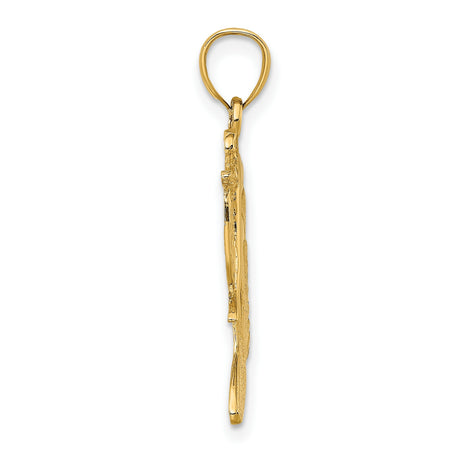 14k Yellow Gold Surfer Pendant Featuring Male Figure Riding Wave, Coastal Charm for Men