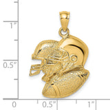 14k Yellow Gold Football Helmet Pendant with Ball Design, Sports Charm for Men