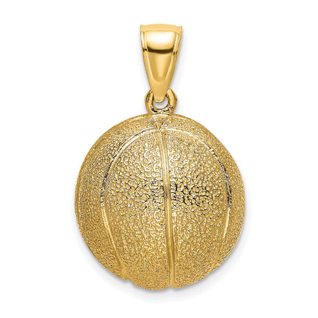 14k Yellow Gold Basketball Pendant, Textured 3D Sports Charm for Men or Unisex