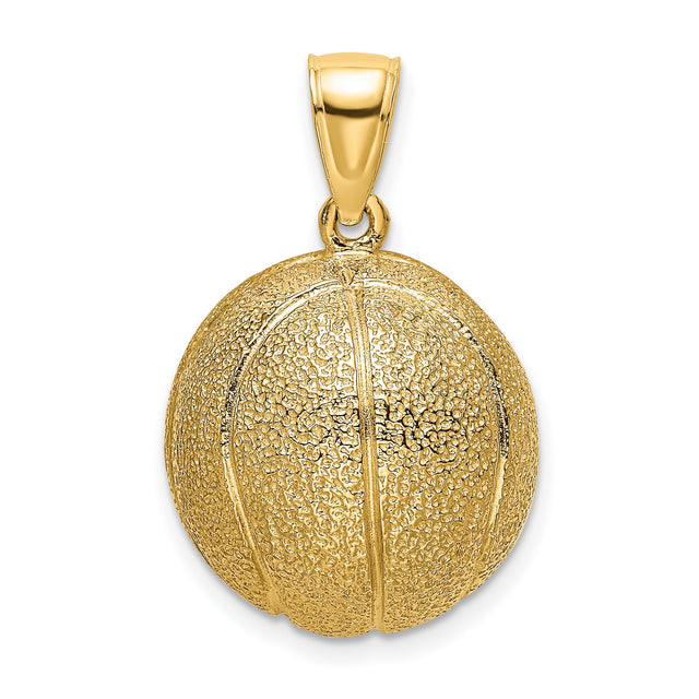 14k Yellow Gold Basketball Pendant, Textured 3D Sports Charm for Men or Unisex