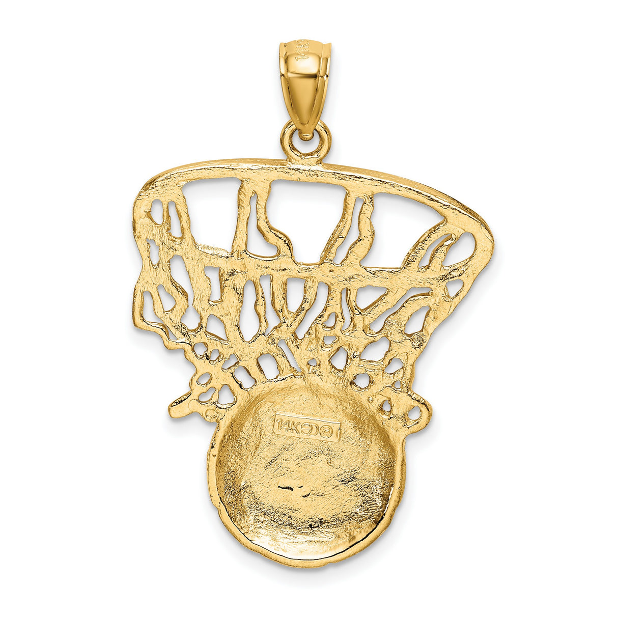 14k Yellow Gold Basketball Pendant with Hoop and Net Design for Men and Unisex