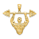 14k Yellow Gold Weightlifter Pendant Featuring Muscular Man Lifting Barbell, Fitness Charm for Men