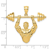 14k Yellow Gold Weightlifter Pendant Featuring Muscular Man Lifting Barbell, Fitness Charm for Men