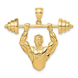 14k Yellow Gold Weightlifter Pendant Featuring Muscular Man Lifting Barbell, Fitness Charm for Men