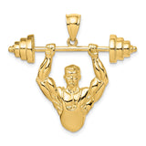 14k Yellow Gold Weightlifter Pendant Featuring Muscular Man Lifting Barbell, Fitness Charm for Men