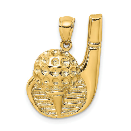 14k Yellow Gold Golf Pendant with Ball, Tee, and Club Design Sports Charm