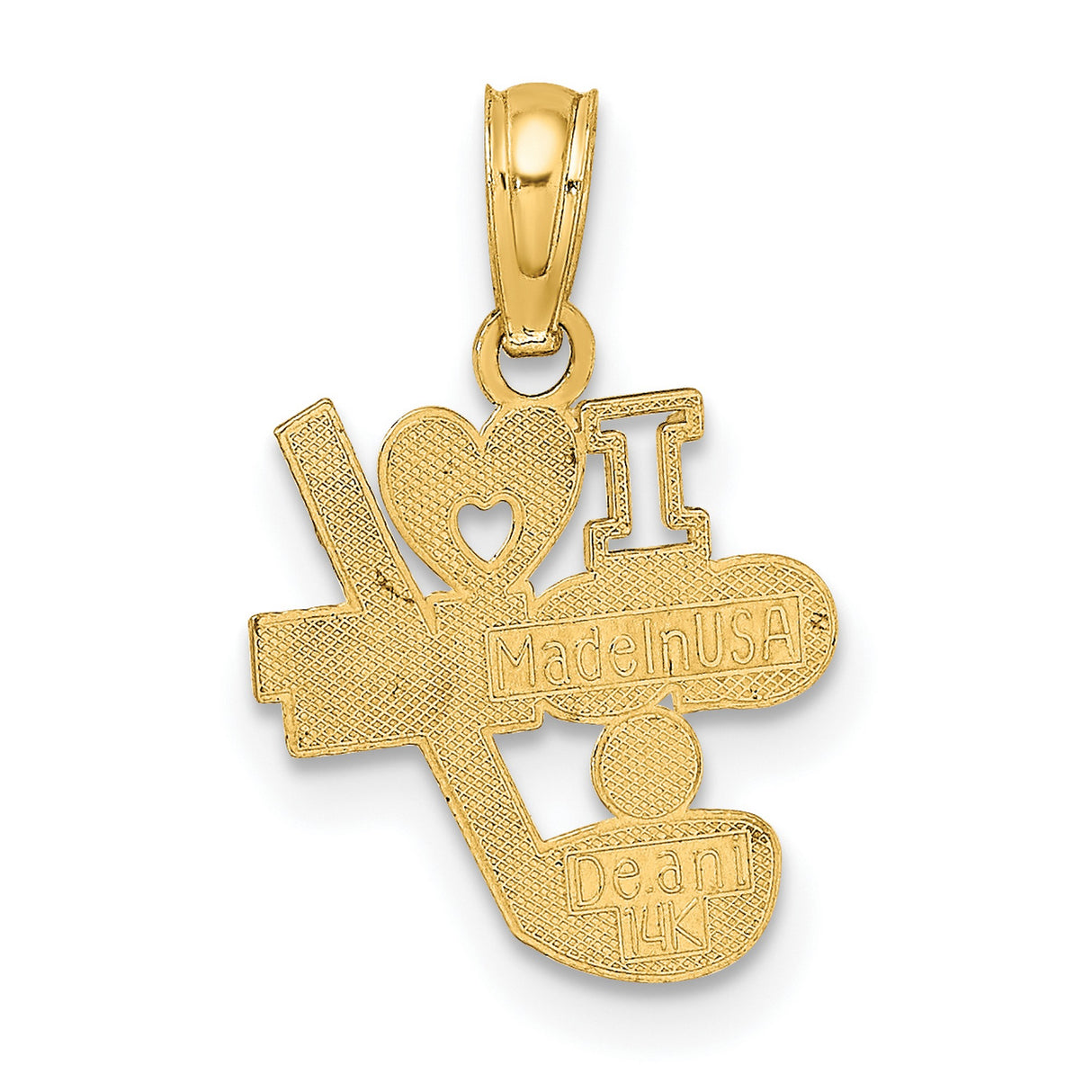14k Yellow Gold Golf Pendant with Heart, Club, and Ball Design, Unisex Sports Charm