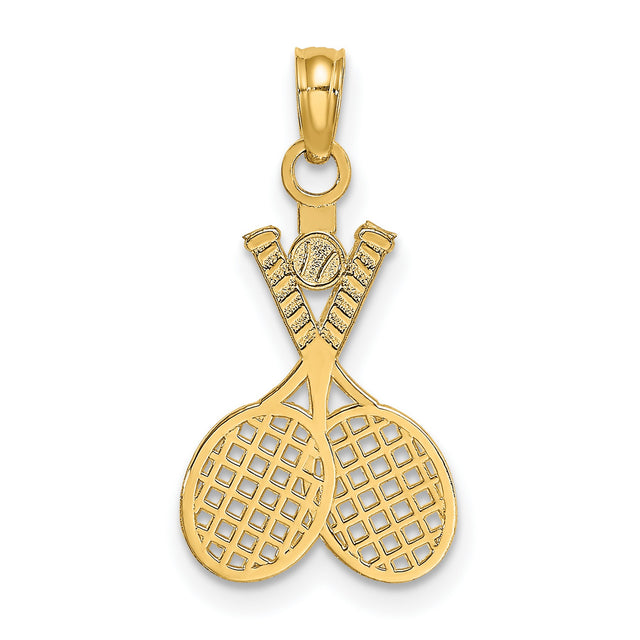 14k Yellow Gold Tennis Pendant with Crossed Rackets and Ball, Sports Charm for Men and Women