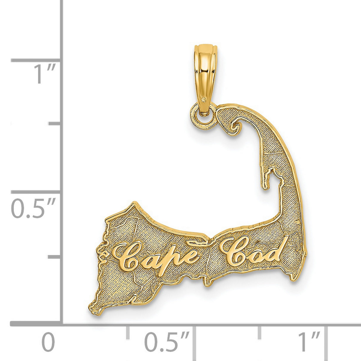 14k Yellow Gold Cape Cod Pendant with Script Engraving, Massachusetts Map Outline Souvenir