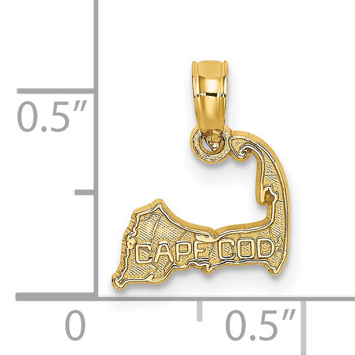 14k Yellow Gold Cape Cod Pendant with Textured Massachusetts Map Outline, Nautical Travel Charm