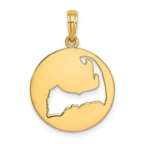 14k Yellow Gold Cape Cod Pendant, Massachusetts Map Outline Charm, Nautical Travel Jewelry