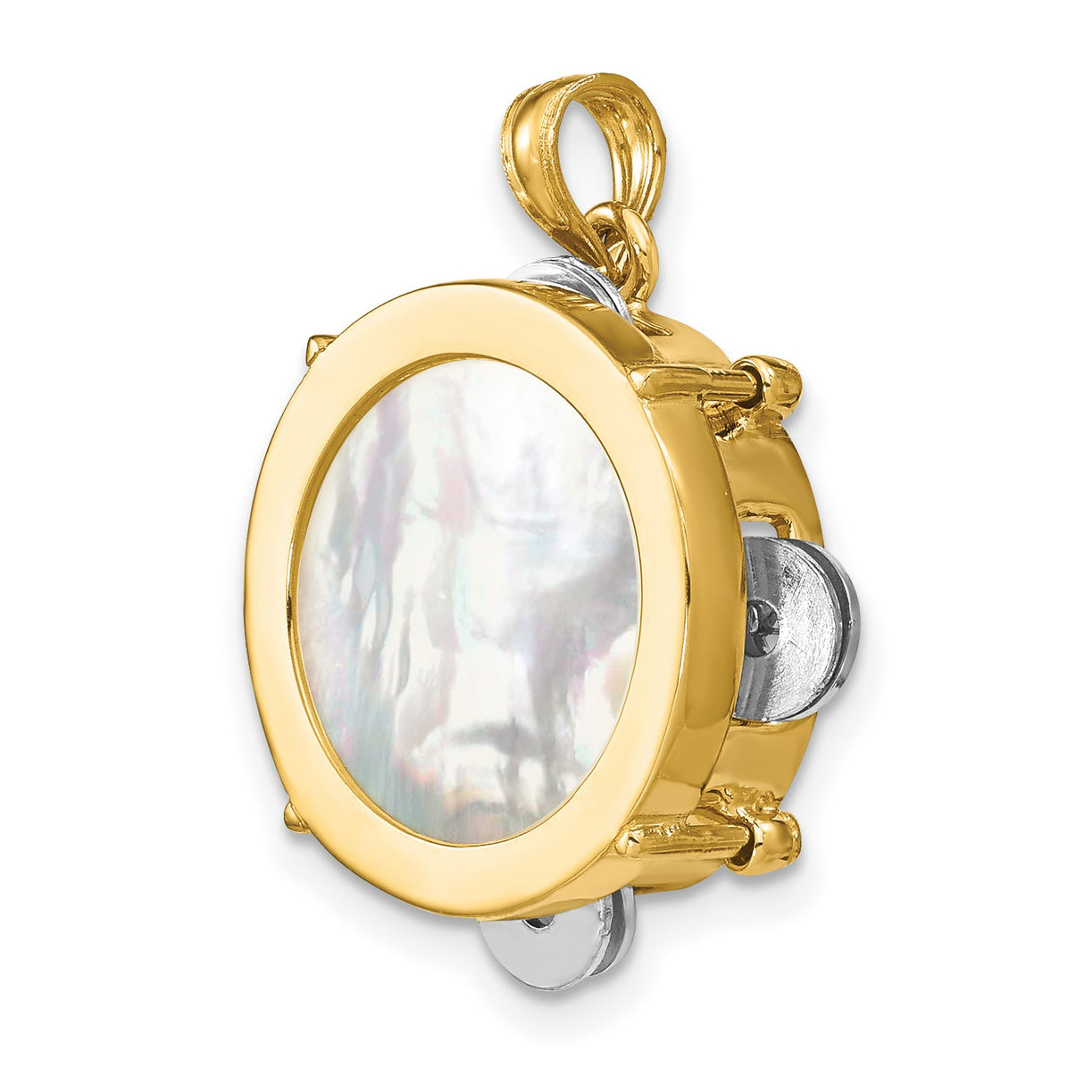 14k Two-Tone Gold Pendant with Mother of Pearl Inlay, Christian Monstrance Style