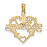 #1 Grandma Words On Open Heart Shaped With Tulip Flowers Charm Pendant in Real 14k Yellow Gold