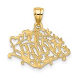 #1 Nana Words With Hearts And Flowers Charm Pendant in Real 14k Yellow Gold