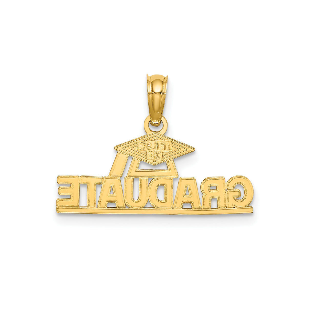 14k Yellow Gold Graduation Cap Pendant, Graduate Inscription Charm for Women
