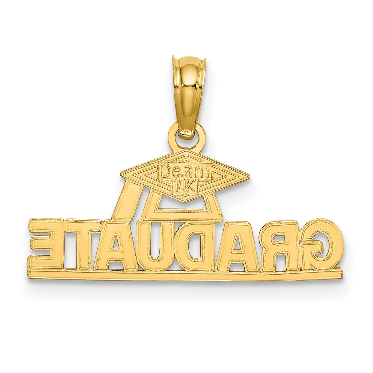 14k Yellow Gold Graduation Cap Pendant, Graduate Word Charm, Academic Achievement Jewelry