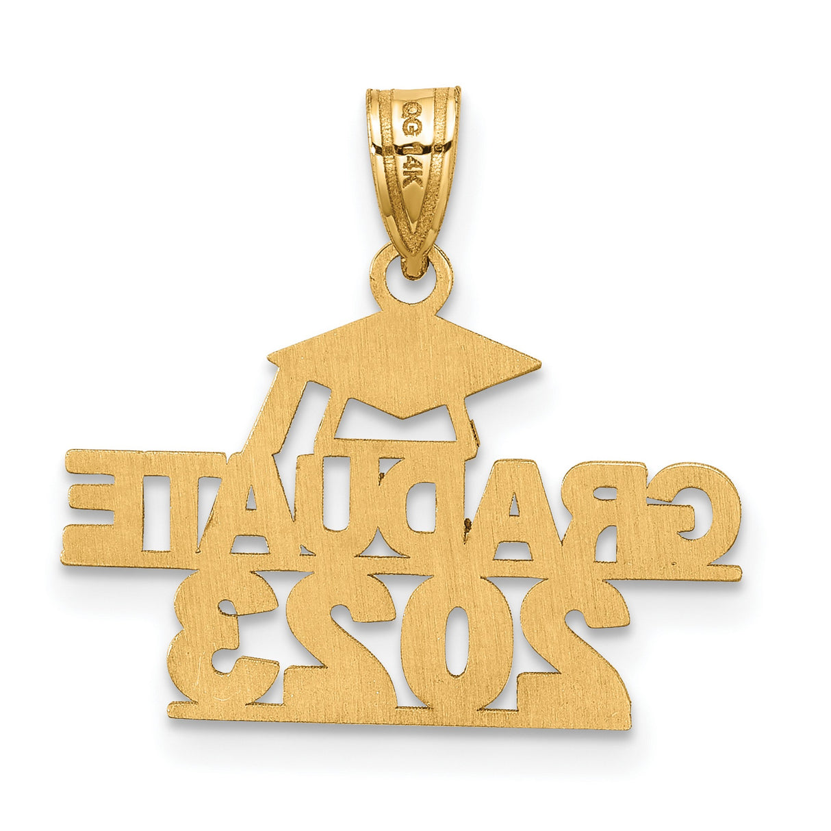 Polished GRADUATE 2023 Under Cap Charm Pendant in Real 14k Yellow Gold