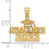 Polished GRADUATE 2023 Under Cap Charm Pendant in Real 14k Yellow Gold