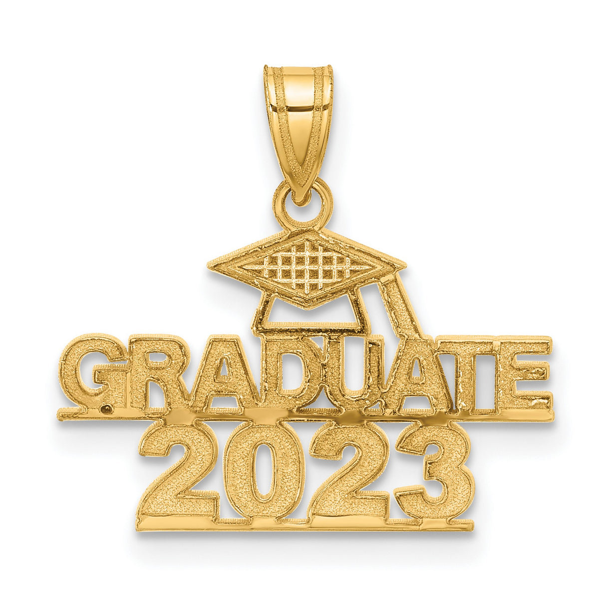 Polished GRADUATE 2023 Under Cap Charm Pendant in Real 14k Yellow Gold