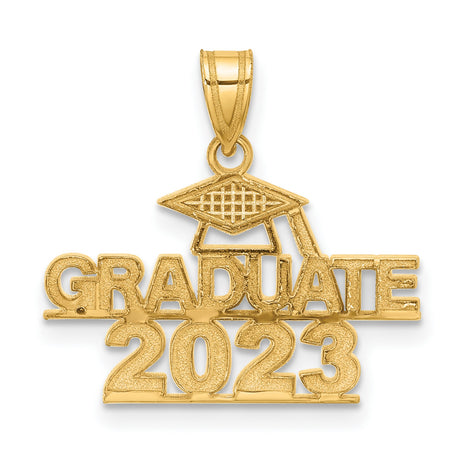 Polished GRADUATE 2023 Under Cap Charm Pendant in Real 14k Yellow Gold