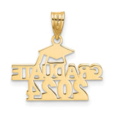 Polished GRADUATE 2024 Under Cap Charm Pendant in Real 14k Yellow Gold