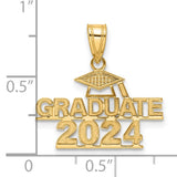 Polished GRADUATE 2024 Under Cap Charm Pendant in Real 14k Yellow Gold